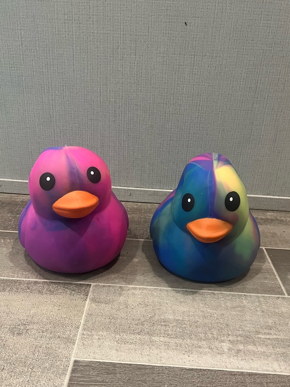 2 Jumbo tie dye squeezy ducks